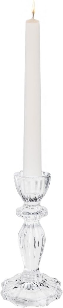 Castiçal de vidro transparente, modelo Argos, com base clássica e 16 cm de altura, da marca WOLFF.