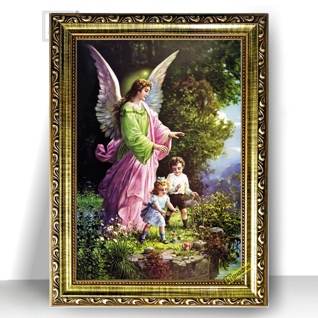 Quadro Anjo da Guarda — arte clássica religiosa com proteção e ternura